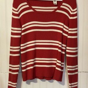 Crazy Horse Red and White Striped Crew Neck Sweater Sz xl